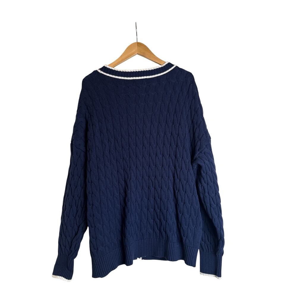 Old Navy XL Cable Knit Cardigan Navy Slouchy V Neck Button Front - Picture 5 of 8